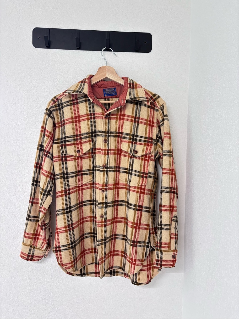 Pendleton Beige, Red & Black Plaid Button-Down Shirt